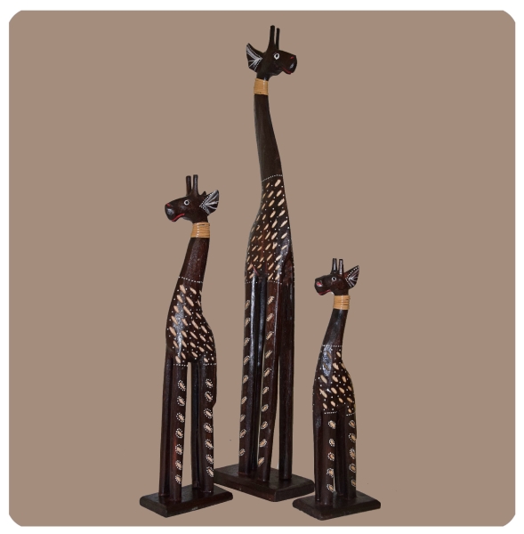 Simandra Holz Figur afrikanische Skulptur Holzfigur Afrika Deko Giraffe 3er Set