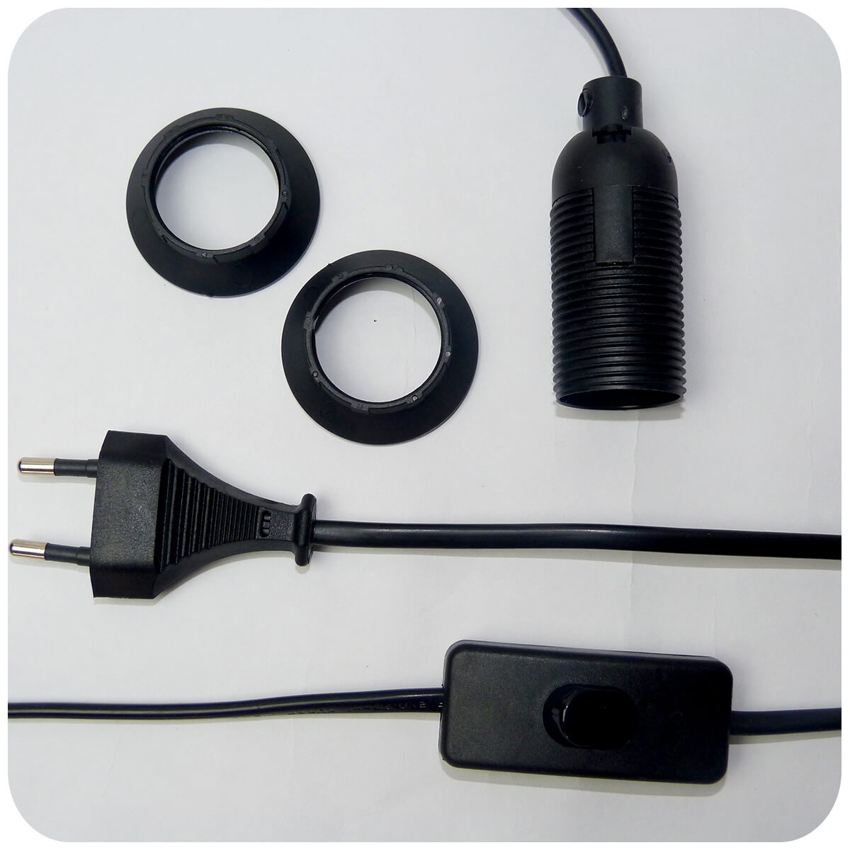 Support de lampe noir E14 avec interrupteur à bascule et anneau de vis de câble d'alimentation de 2 m pour lampadaire de lampe de table, production UE